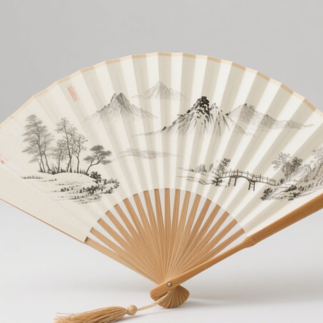 Skládací vějíř z červeného santalového dřeva – detail rukojeti