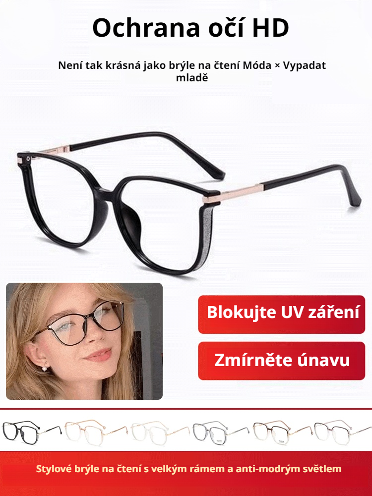 Módní velké brýle proti modrému světlu pro seniory