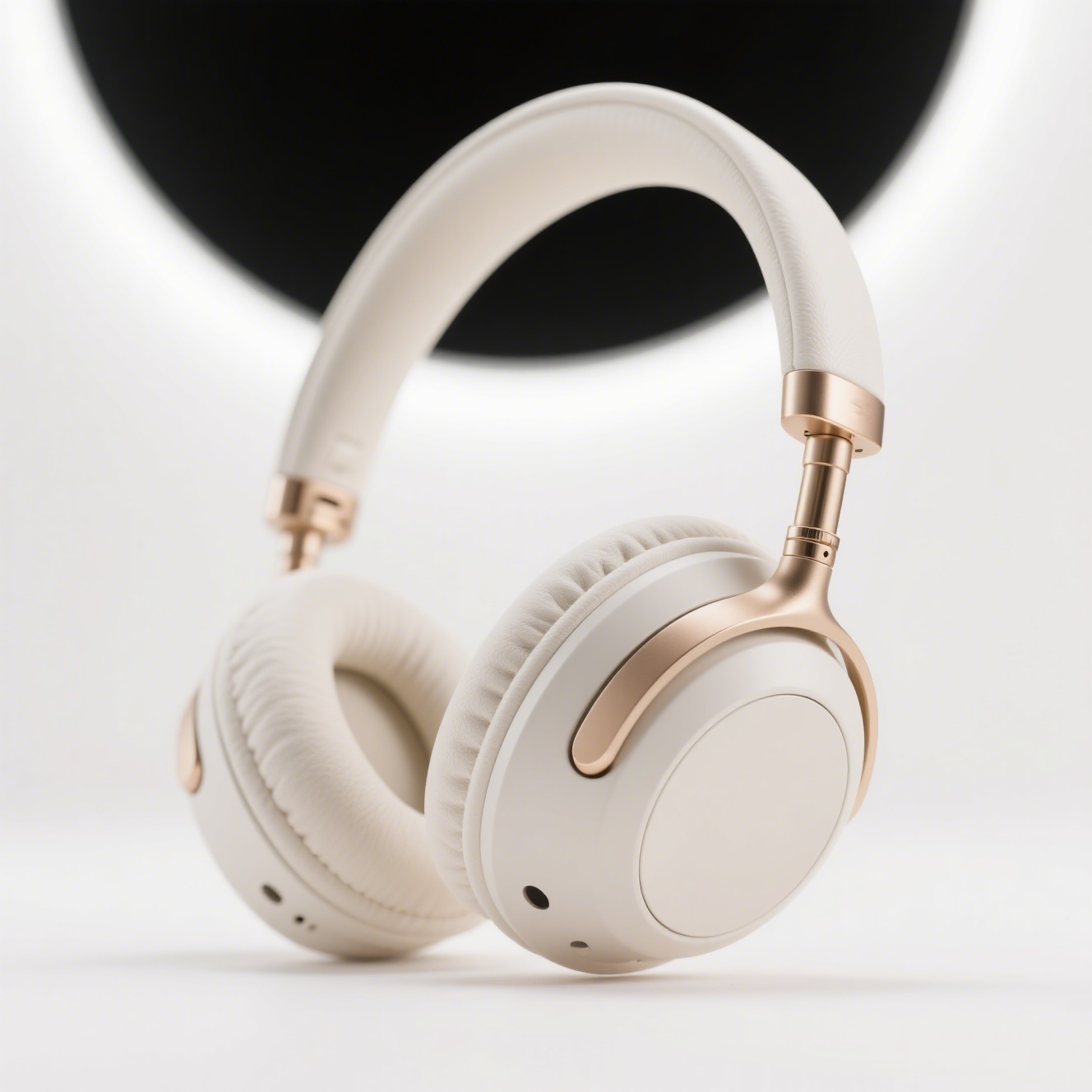 Krémově zbarvená bezdrátová sluchátka přes hlavu