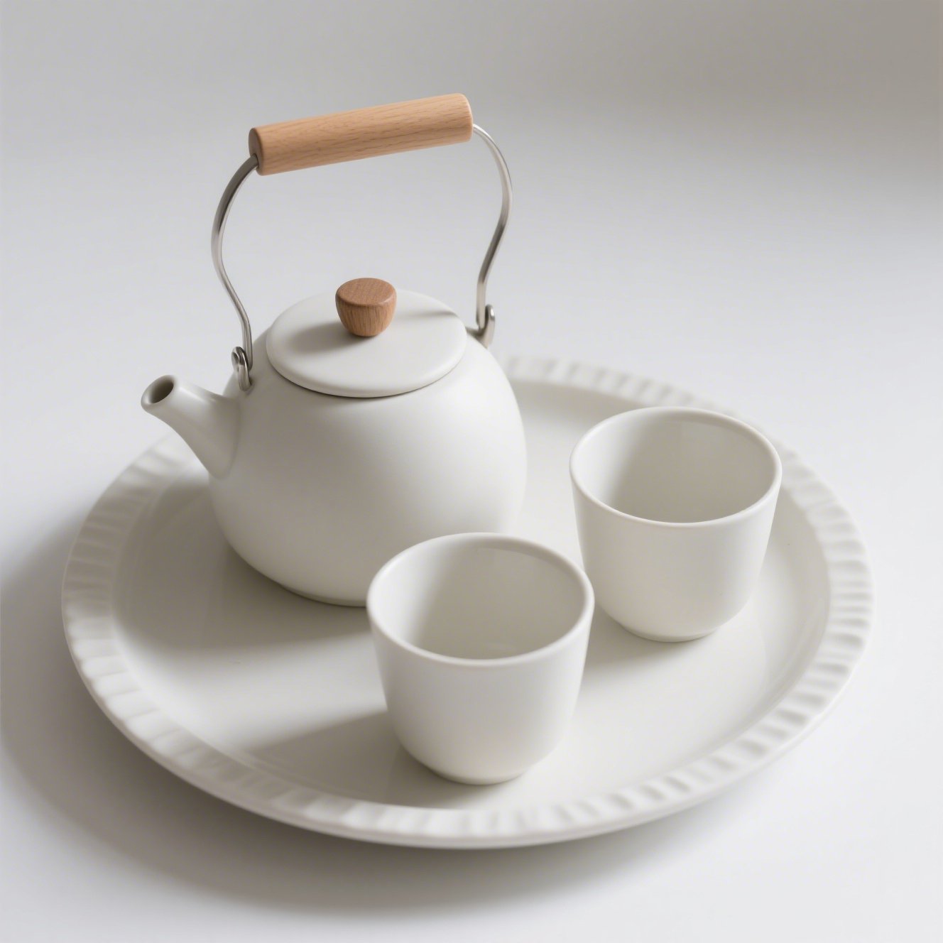 Detail konvice z bílého porcelánu