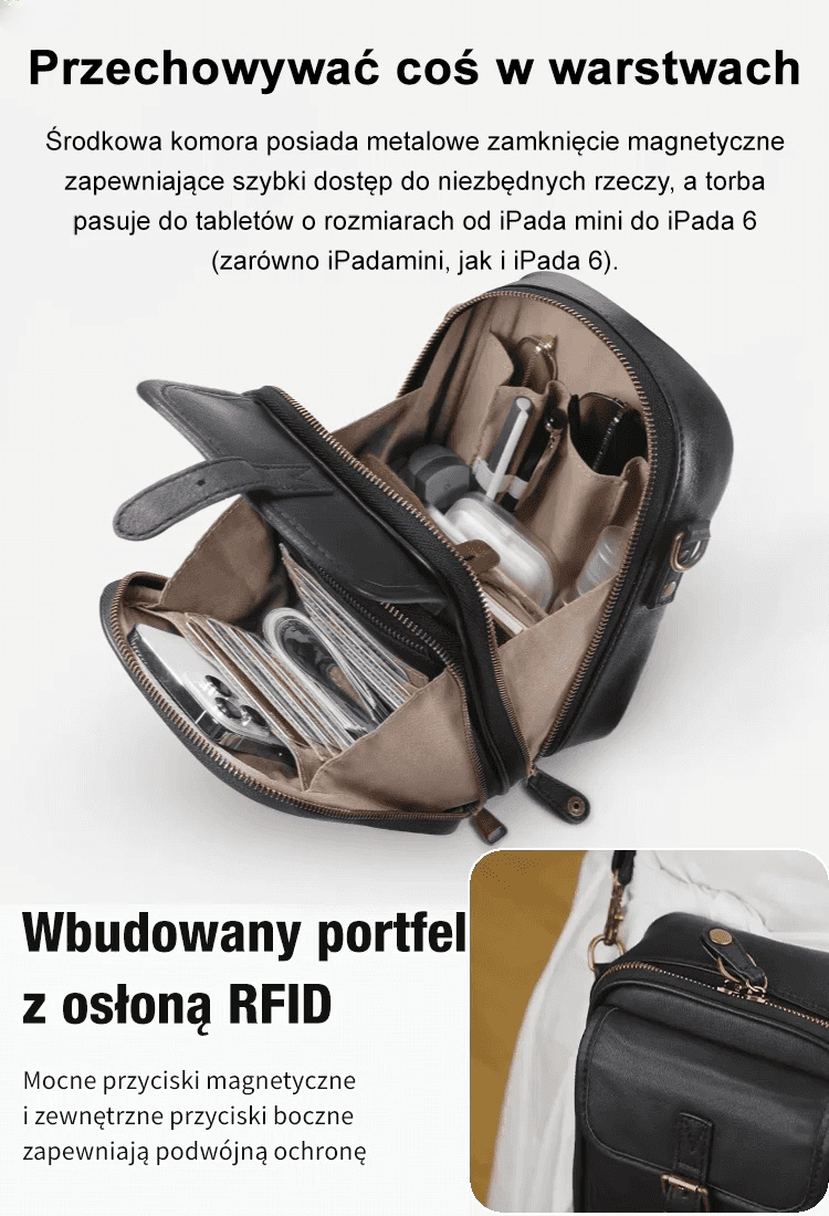 Vintage dwuwarstwowa torebka listonoszka o dużej pojemności