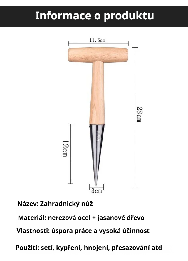 Zahradní sázecí kolík u zahradního nářadí