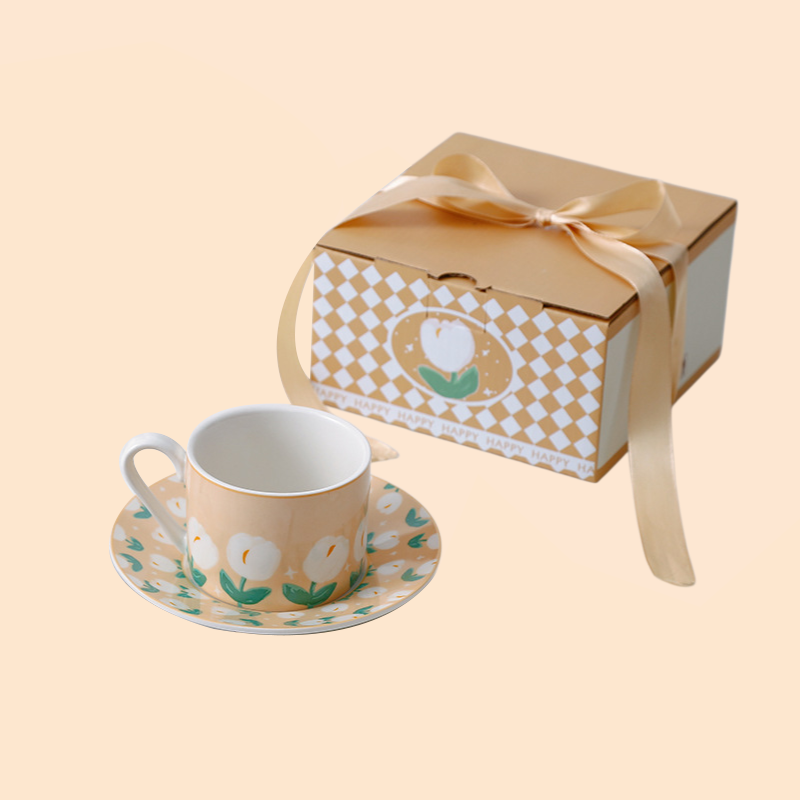 Tulip Coffee Cup and Saucer Set Ceramic Mugs Afternoon Coffee Mug Set Tulip Ceramic Mugs