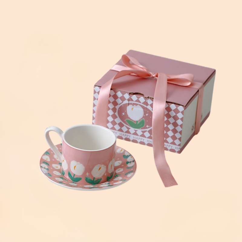 Tulip Coffee Cup and Saucer Set Ceramic Mugs Afternoon Coffee Mug Set Tulip Ceramic Mugs