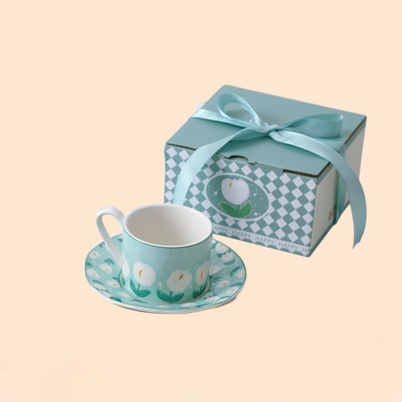 Tulip Coffee Cup and Saucer Set Ceramic Mugs Afternoon Coffee Mug Set Tulip Ceramic Mugs