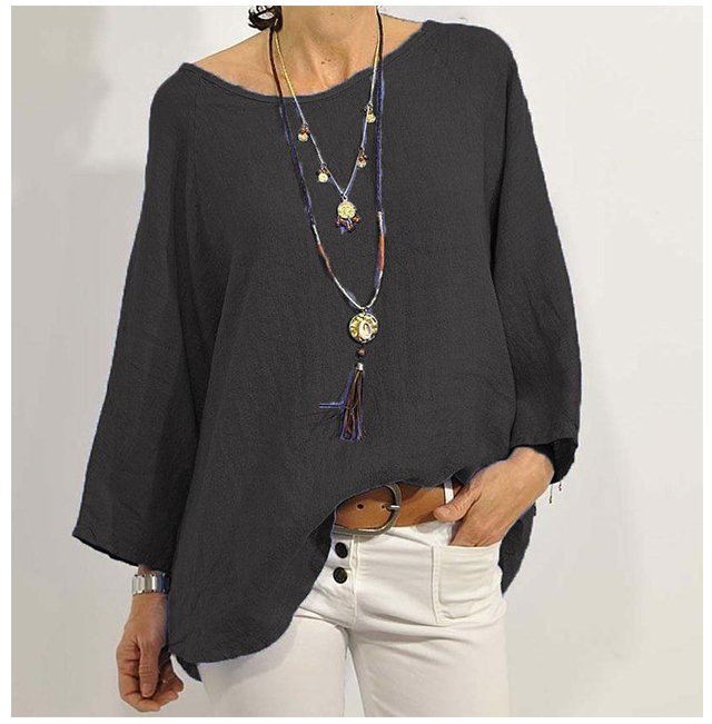 レディース無地ラウンドネックブラウス9分袖