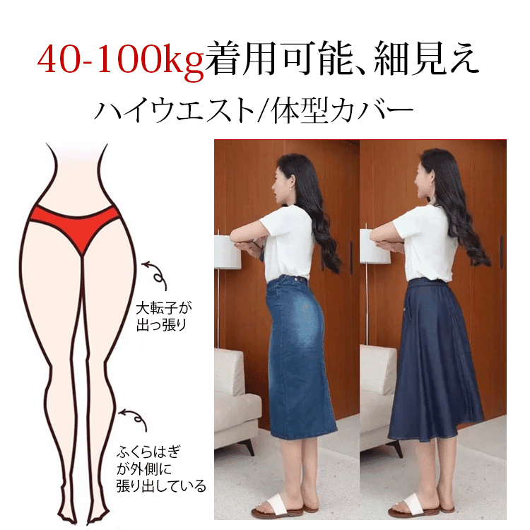 【40kg-100kg着用可能】テンセルデニムスカート