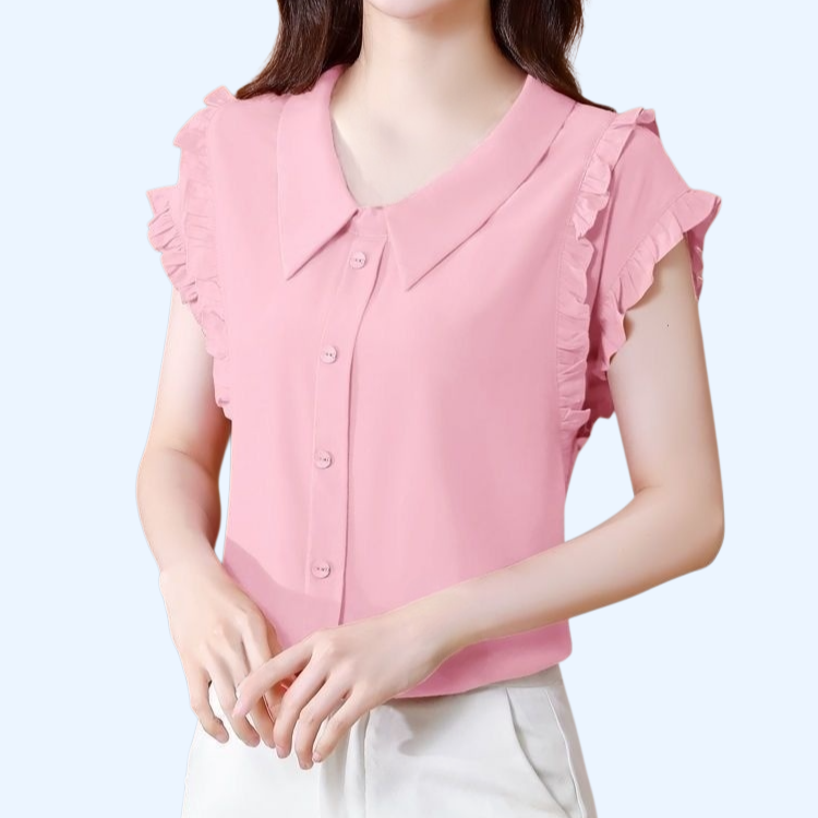 着痩せ襟シフォンシャツ半袖