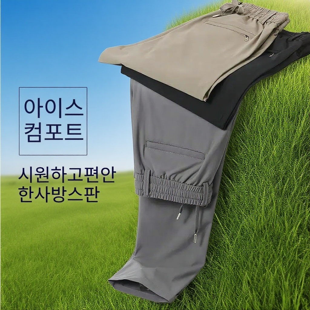 남자 아이스 팬츠 여름 스판 통기성 실키 팬츠 피트니스 일자 바지