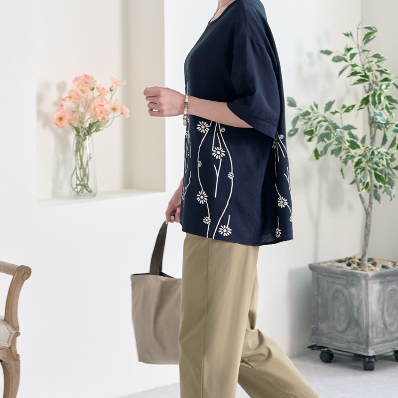 엄마 빅사이즈 루즈핏 라운드 셔츠 여성 텐셀 상의 루즈핏 여성 라운드 루즈핏 티셔츠