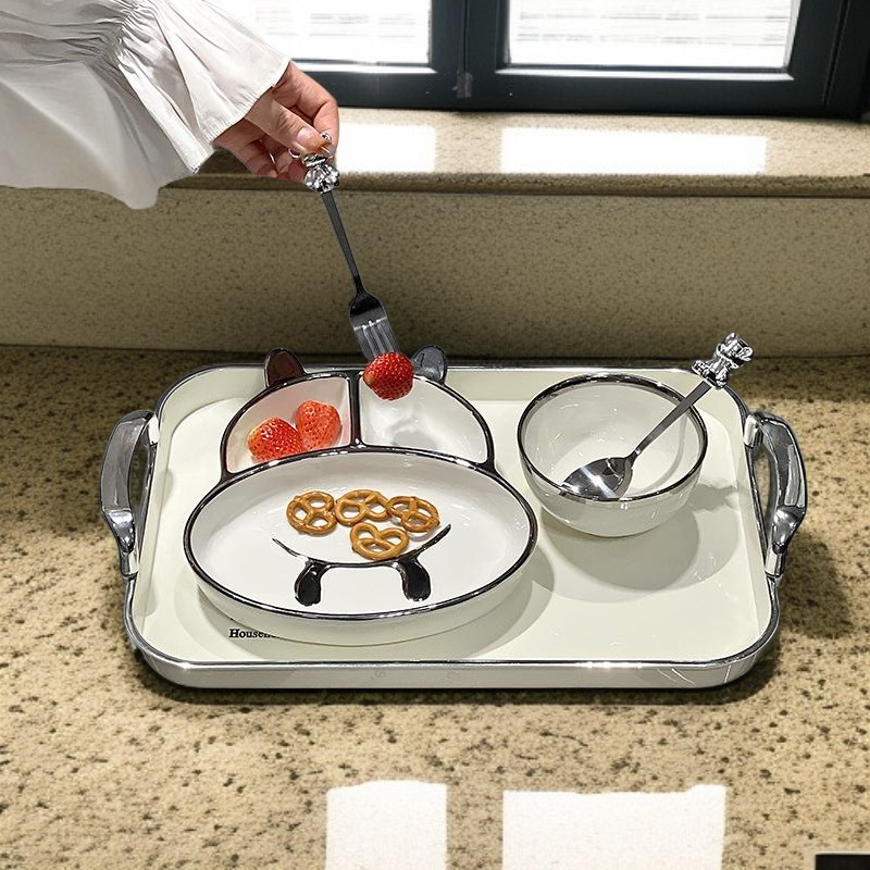 Ceramic compartmentalized dinner plate for adults to lose weight, cute dish plate for one person to 