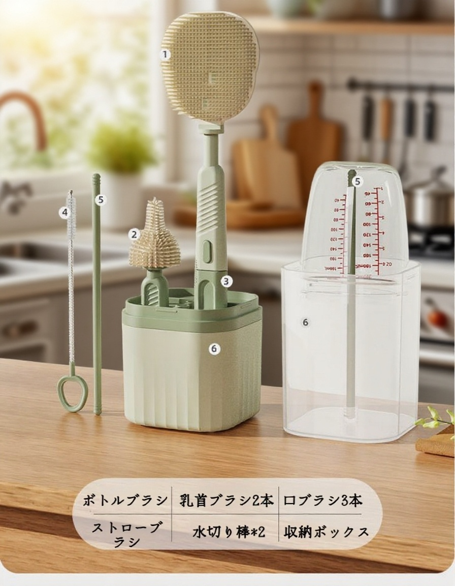 ストレートハンドル設計の使いやすいボトルブラシ