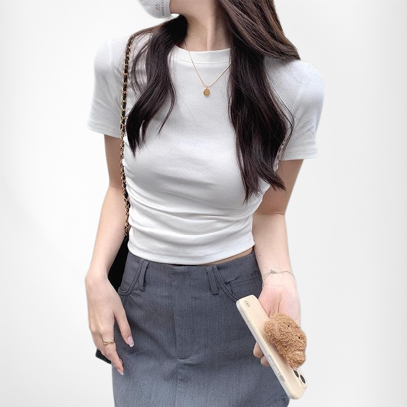 Unregelmäßiges enges Kurzarm-T-Shirt mit hohem Kragen für Frauen – Sommermode