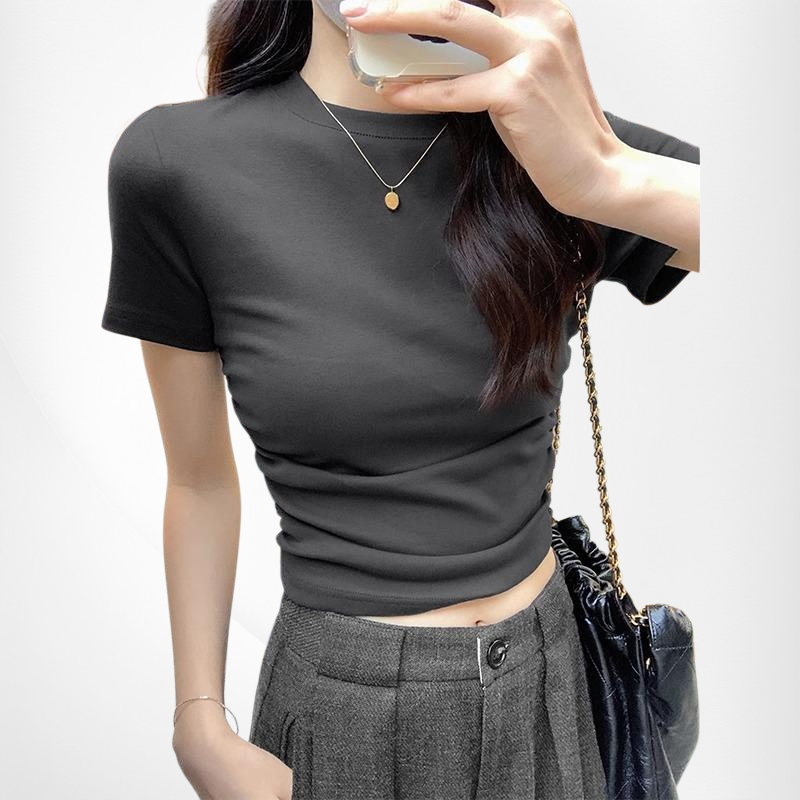 Unregelmäßiges enges Kurzarm-T-Shirt mit hohem Kragen für Frauen – Sommermode