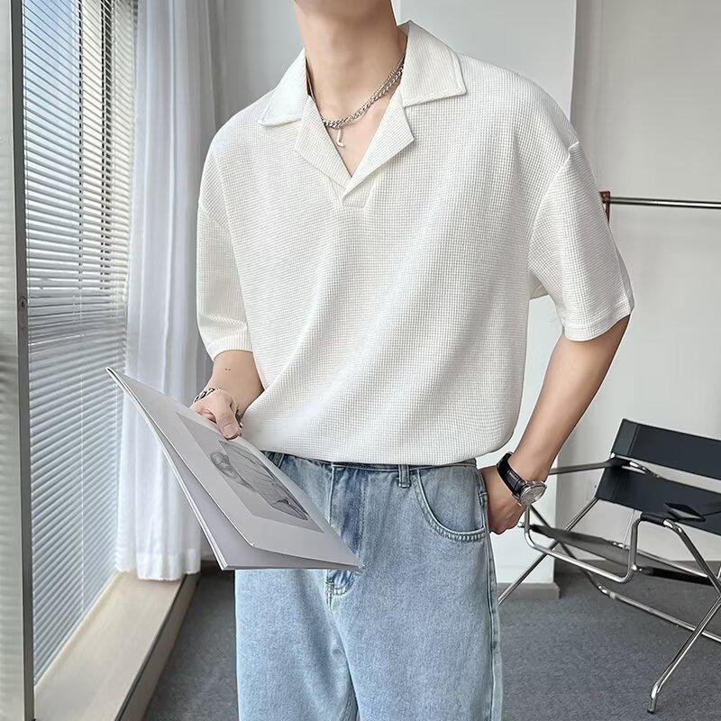 남자 여름 캐주얼 와플 반팔티셔츠 아이스 반팔티셔츠 남자 여름 와플 반팔티셔츠 아이스티셔츠