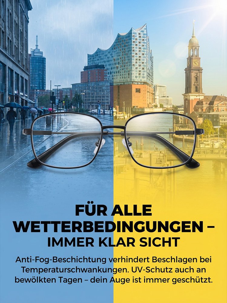 Ultraleichte Großrahmen-Mehrfokus-Titanbrille für Alterssichtigkeit.