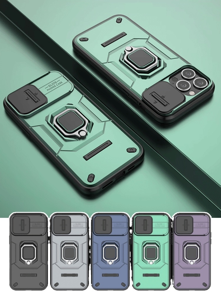 リング付きスライド式レンズカバースマホケース