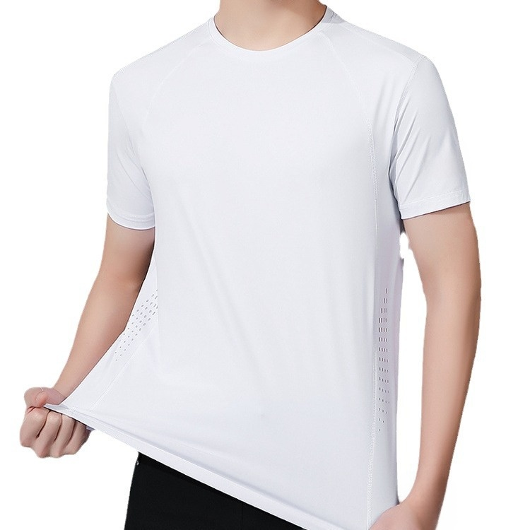 メンズアウトドアレジャーデブプラスサイズ半袖アイスシルクスポーツ速乾服ストレッチデブプラス大きい半袖Tシャツ