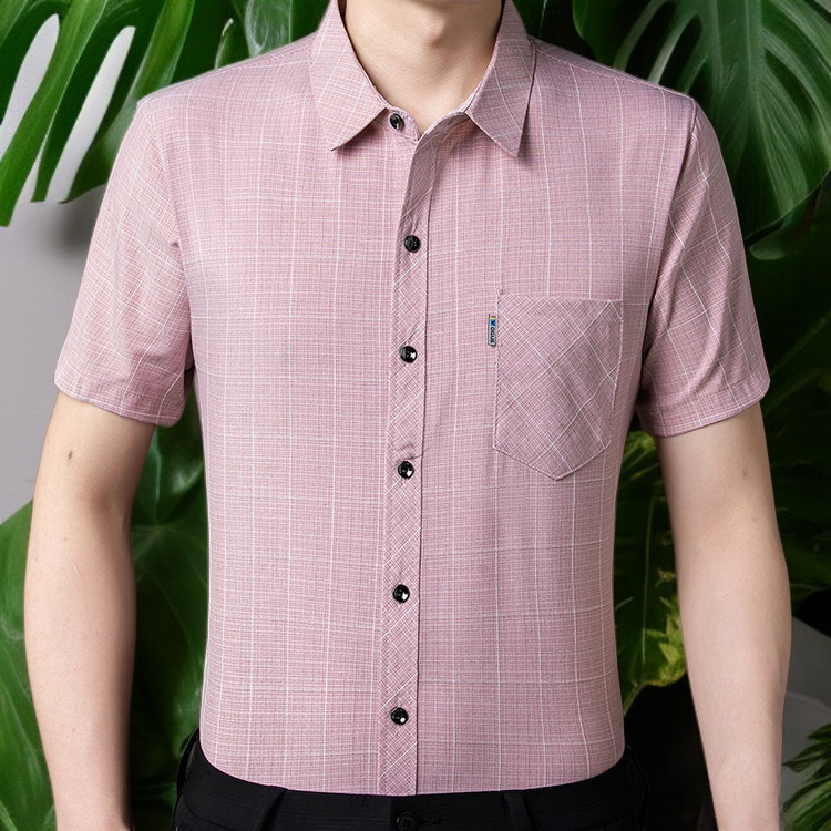 チェック柄綿麻メンズシャツ