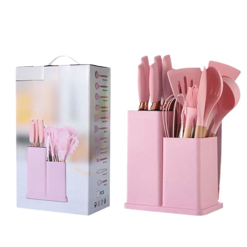 HochtemperaturSilikongeschirr 19teiliges Set AufbewahrungsSets Kochlöffel Spatel Messer Schere Antih