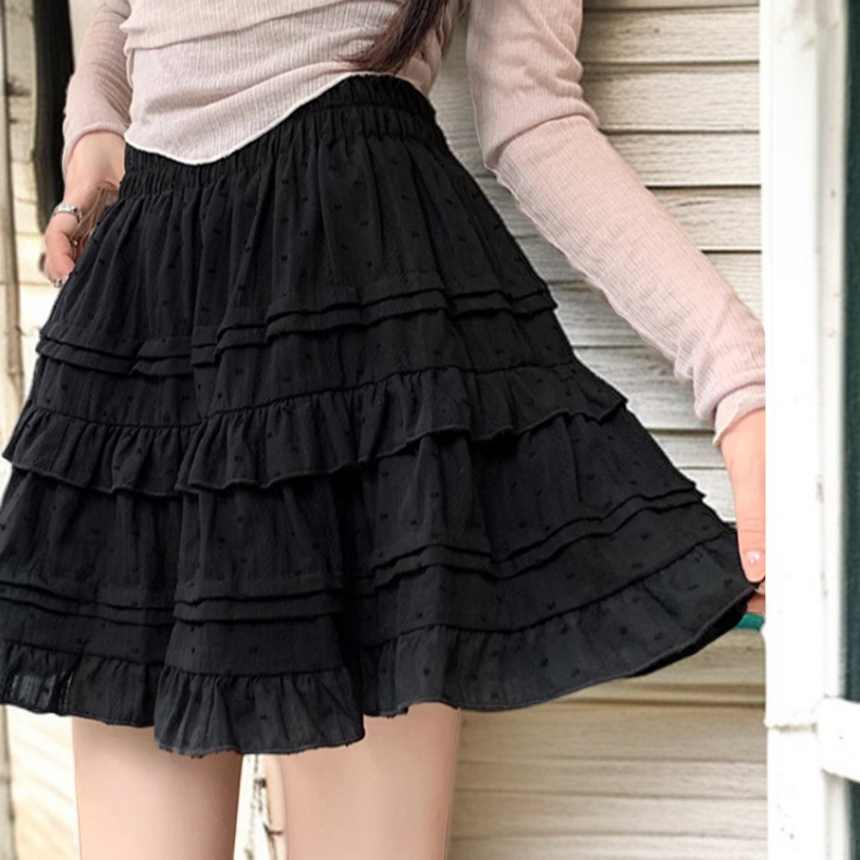 小さな女の子のための白いフリルスカート コットンラインスカート ケーキスカート ふんわりスカート ハーフスカート レディース