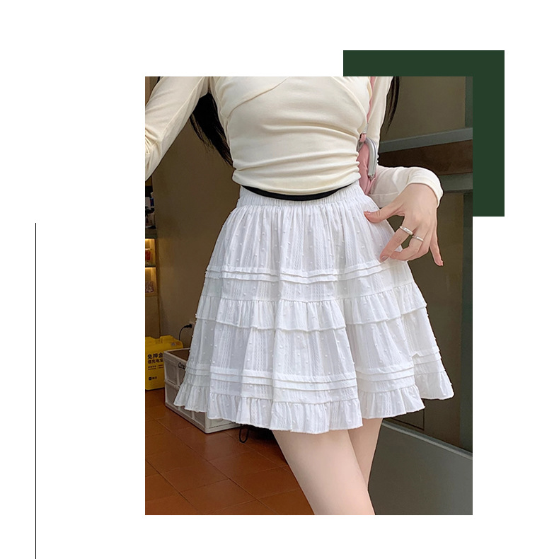 小さな女の子のための白いフリルスカート コットンラインスカート ケーキスカート ふんわりスカート ハーフスカート レディース