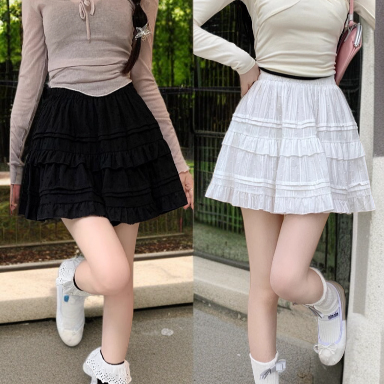 小さな女の子のための白いフリルスカート コットンラインスカート ケーキスカート ふんわりスカート ハーフスカート レディース