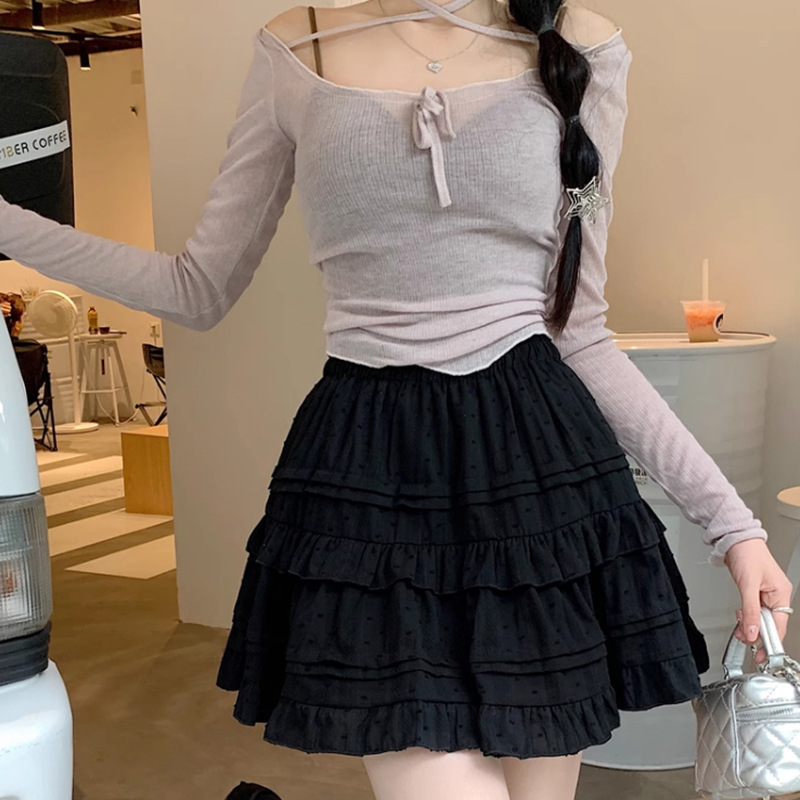 小さな女の子のための白いフリルスカート コットンラインスカート ケーキスカート ふんわりスカート ハーフスカート レディース