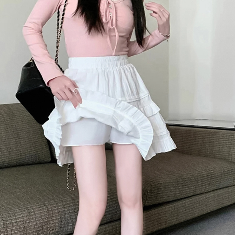 小さな女の子のための白いフリルスカート コットンラインスカート ケーキスカート ふんわりスカート ハーフスカート レディース