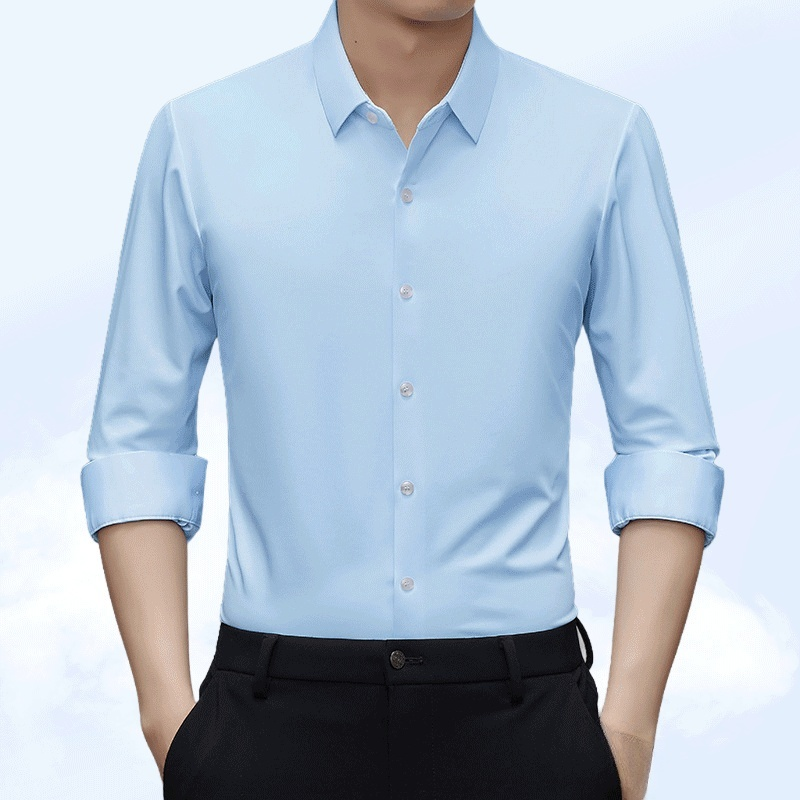 伸縮性が抜群ノーアイロンロングスリーブシャツ メンズ、 ビジカジ系秋用メンズシャツ、 シワになりにくいワークシャツ  