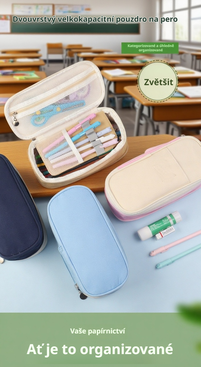 Multifunkční pouzdro na pastelky v barvách makronek Highcolor – přední pohled