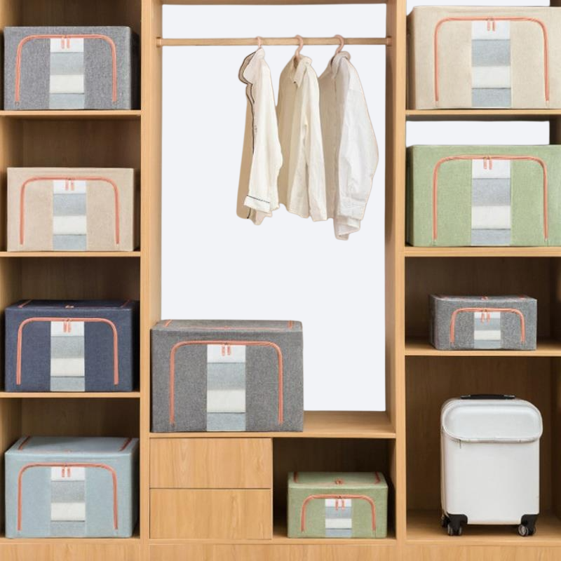 صندوق تخزين الملابس من القماش والقطن والصلب