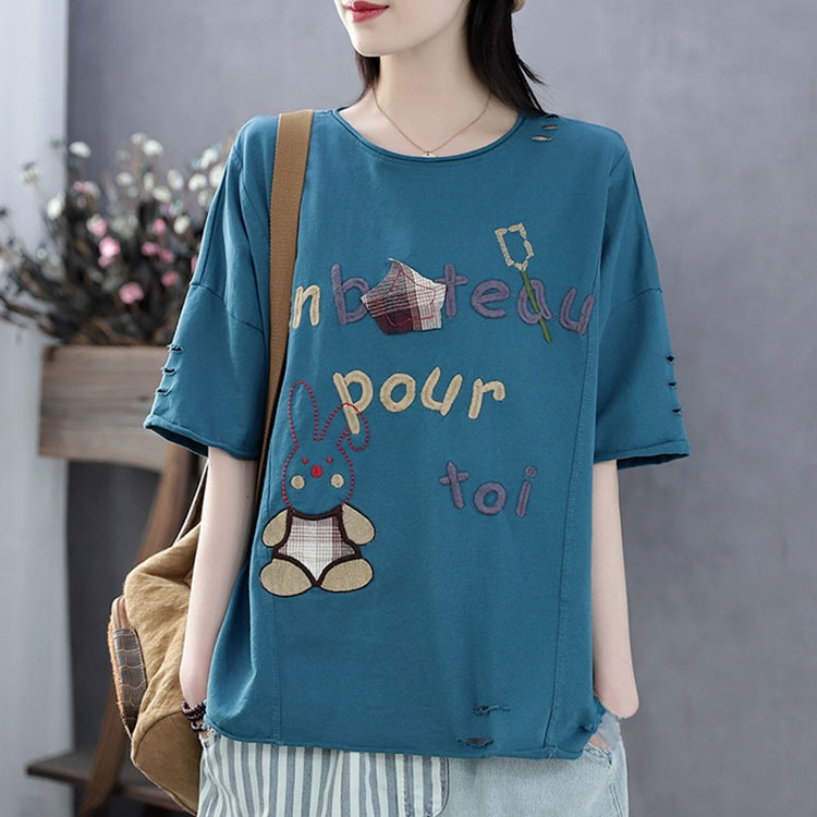 【レディースTシャツ】綿100%　可愛い　ラウンド襟　ナチュラルな雰囲気を演出！