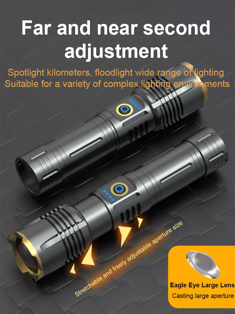 [200㎡Large Flood Aperture] Telescopic Focus High-Light Aluminum Alloy Flashlight