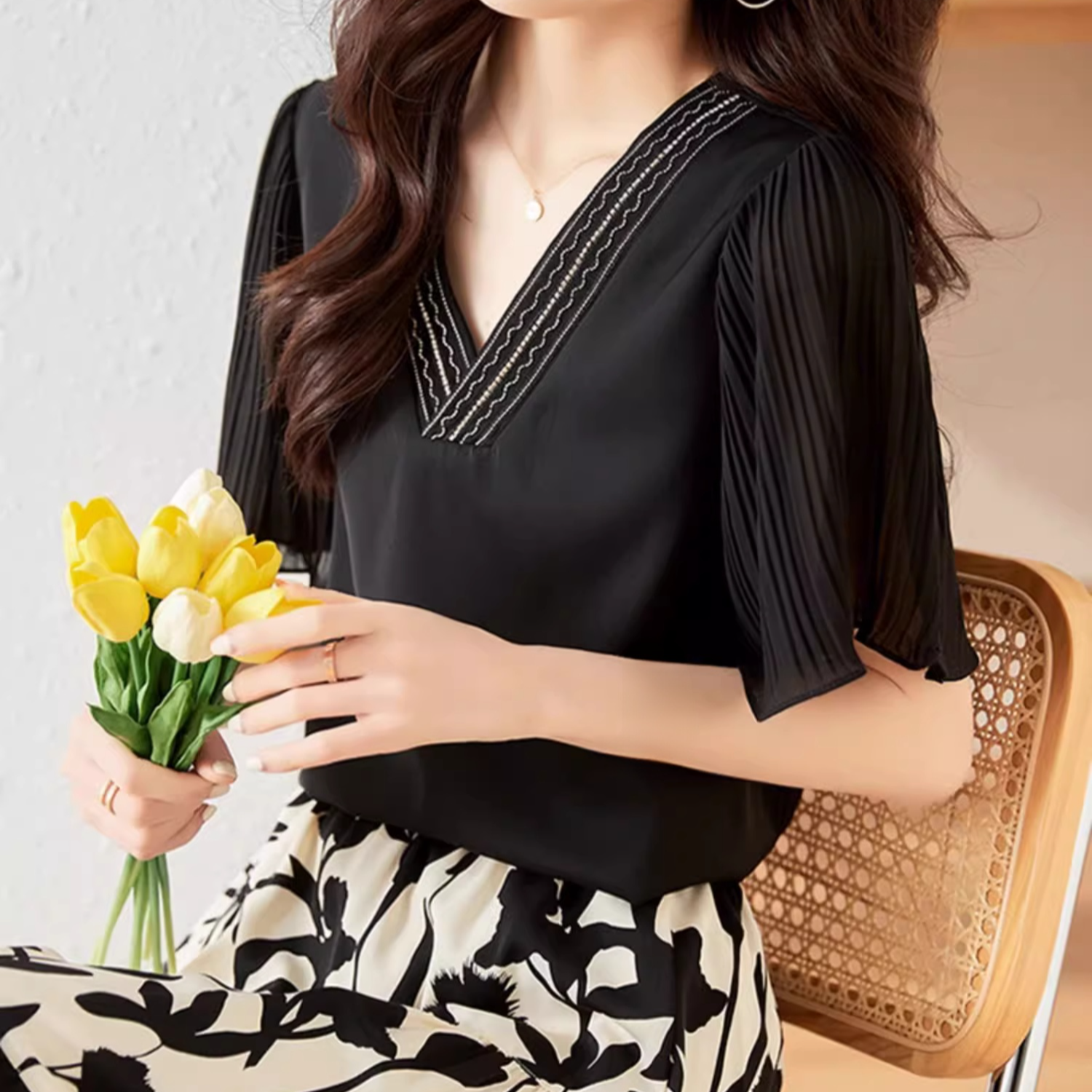 여성용 여름 셔츠 자연스러운 핏