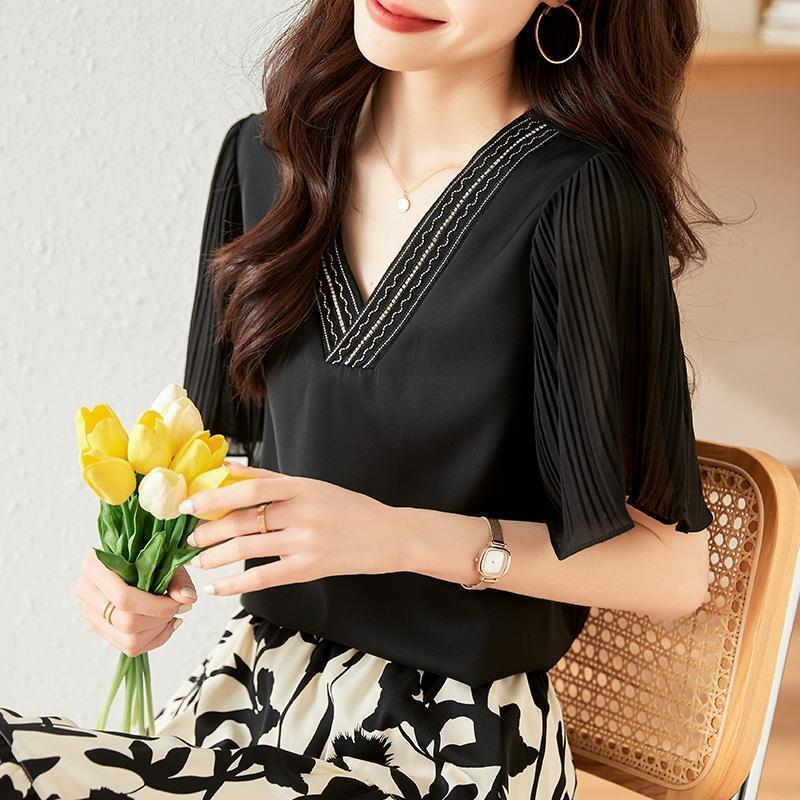 春夏レディース半袖ブラウス ゆったり体型カバーシャツ