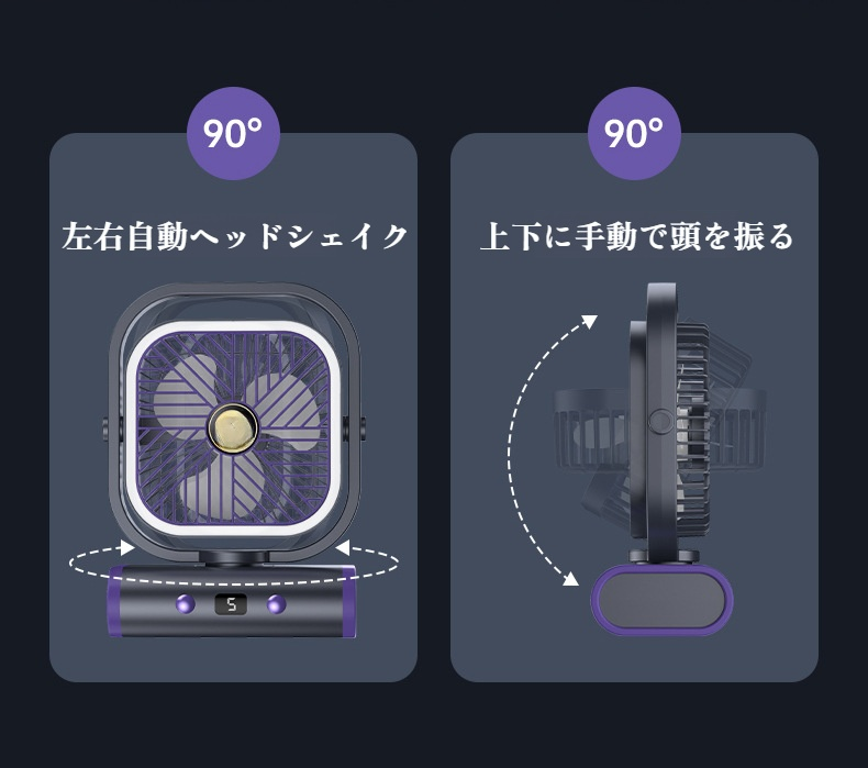 充電式循環ファンをテント内で使う様子