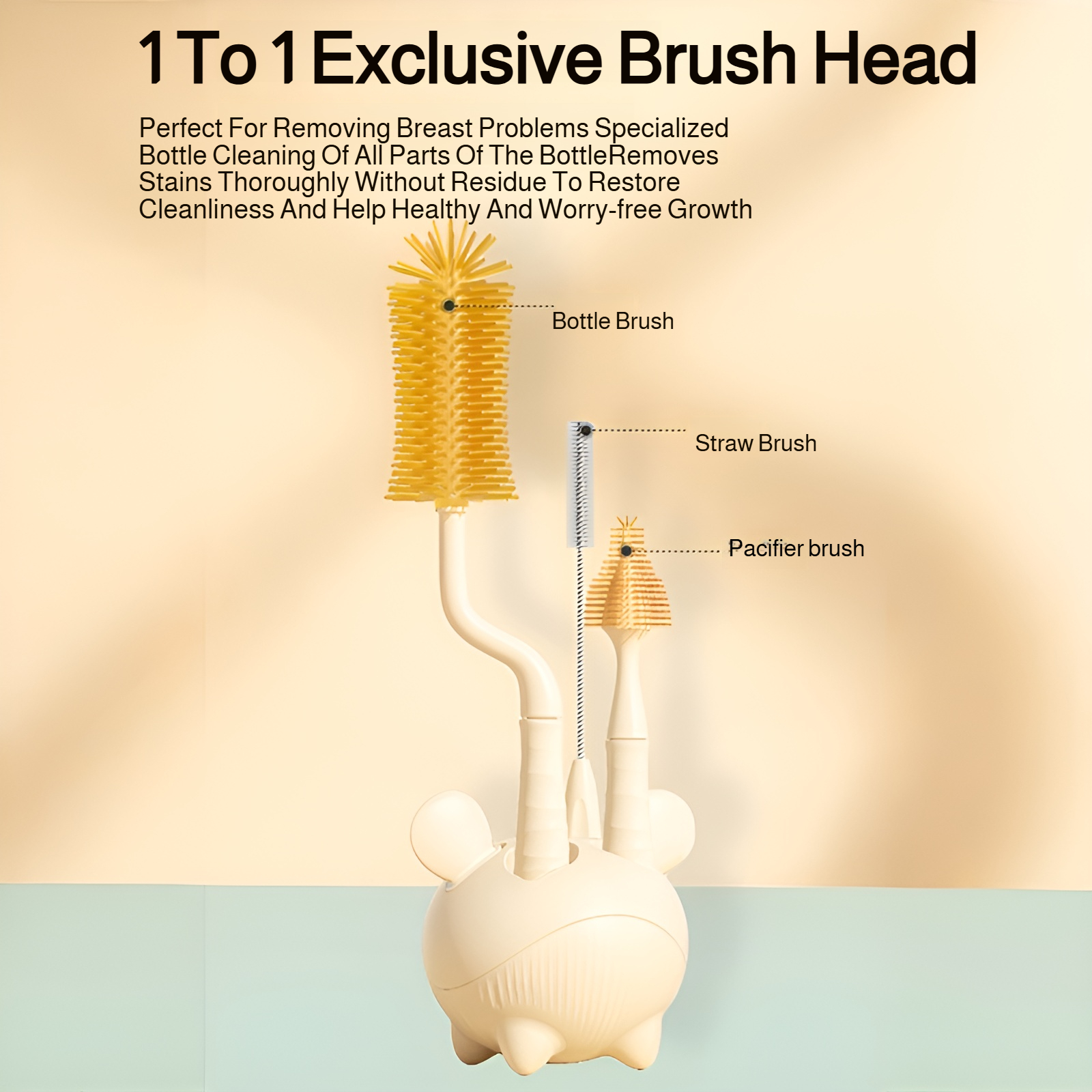 Nano silver silicone bottle brush four-piece set water cup bottle nipple straw brush baby bottle spe