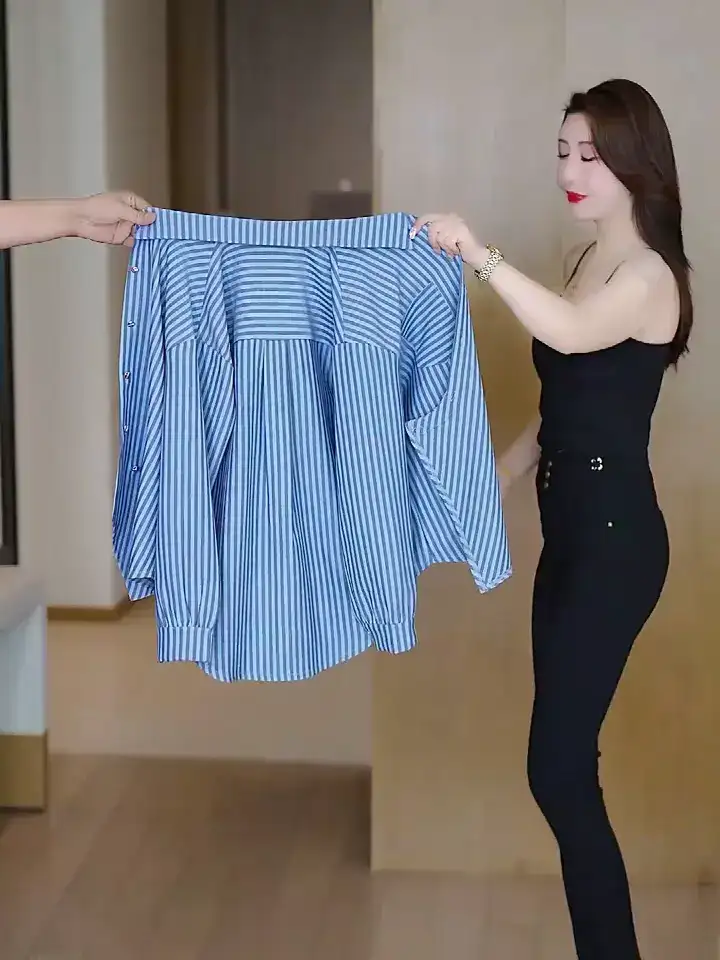 不規則ストライプ長袖シャツ