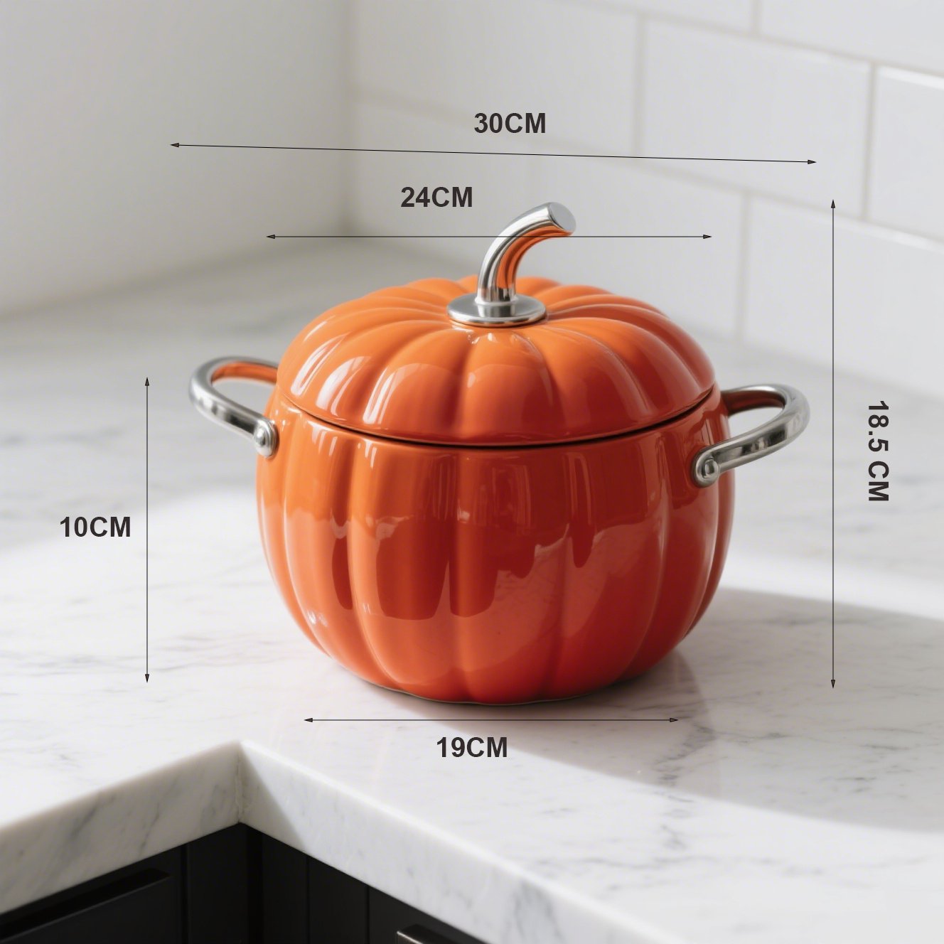 Detailansicht des Kürbis-Keramiktopfs mit Deckel