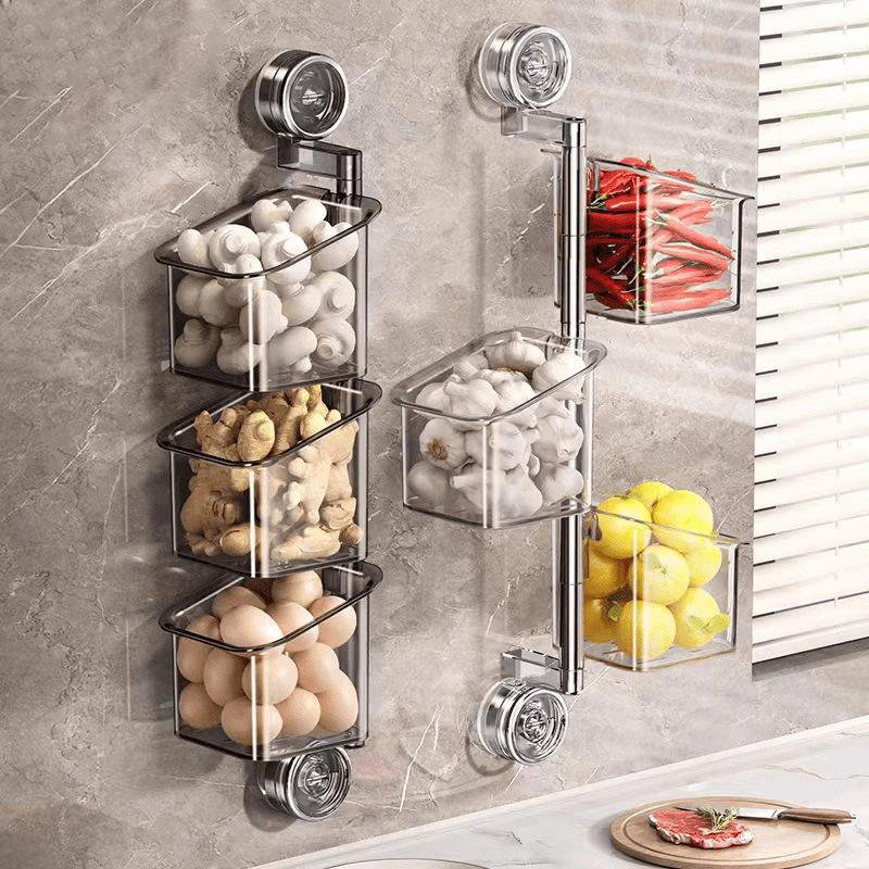 Double suction cup storage box onion, ginger and garlic kitchen rotating storage rack hanging basket