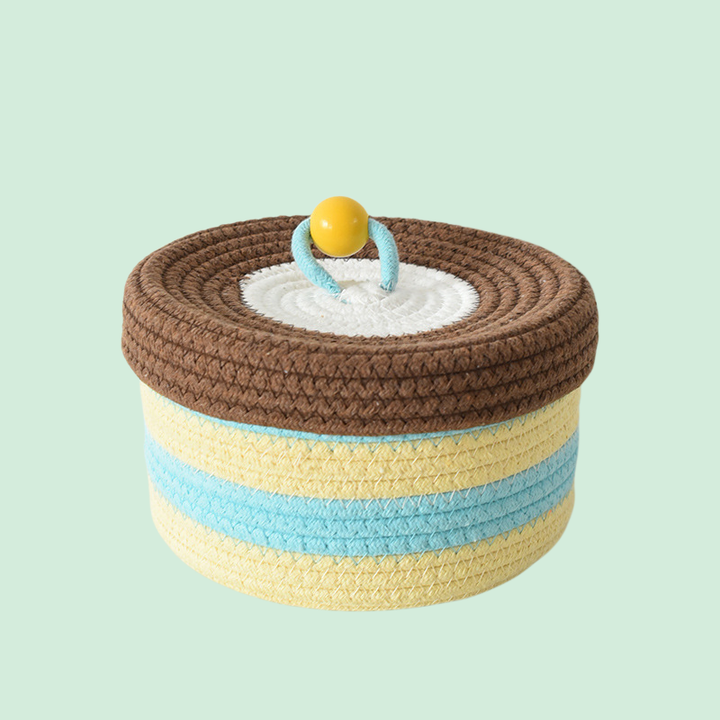 면 로프 뚜껑이 있는 잡화 수납 바구니, 가정용 침실 바구니