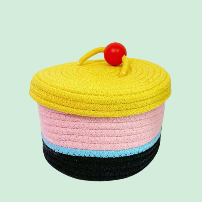 면 로프 뚜껑이 있는 잡화 수납 바구니, 가정용 침실 바구니