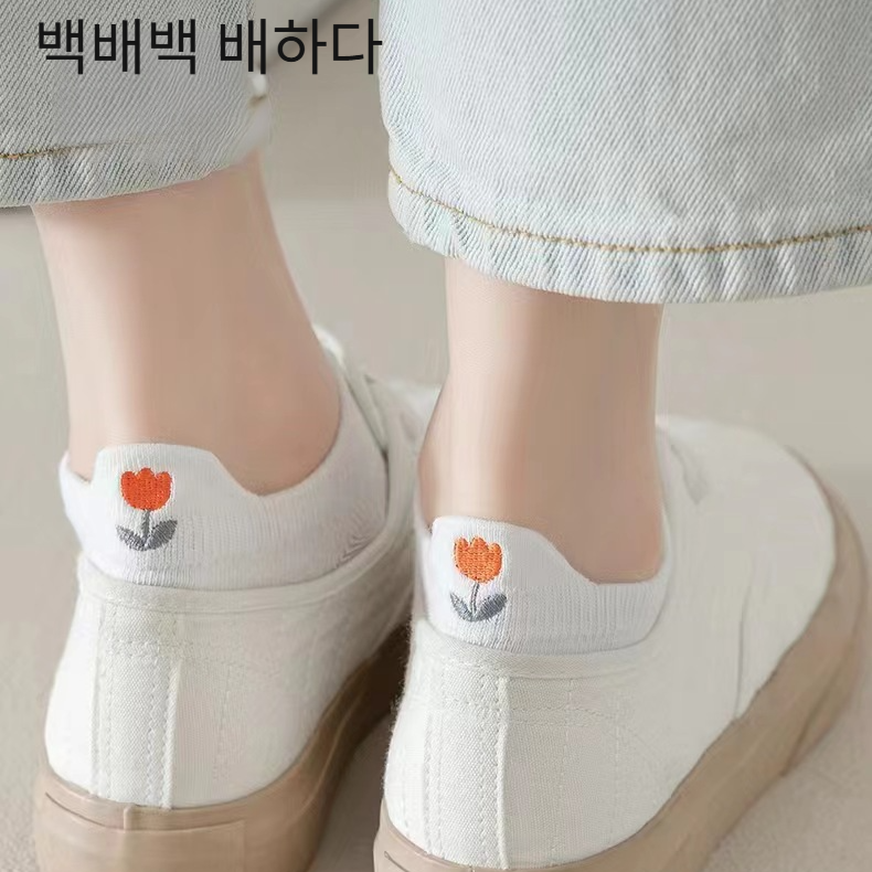 여성 얇은 발목 양말 화이트 양말 봄가을 러블리 자수 덧신 사계절 얇은 러블리 발목 양말