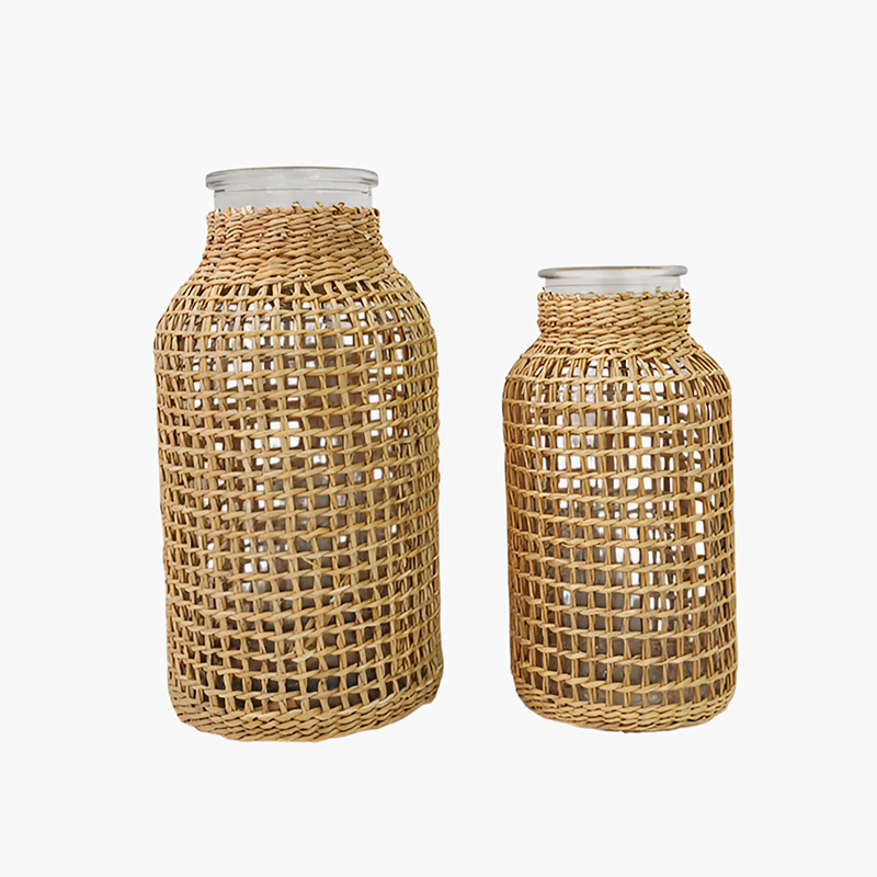 わら編みガラスのドライ花瓶