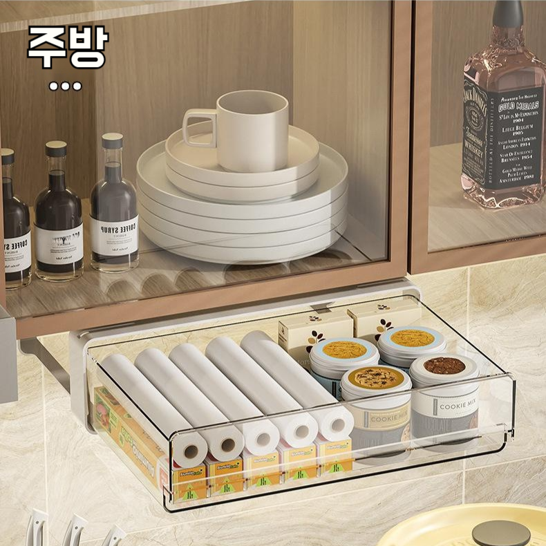 책상 밑 펀치 프리 수납함 문구 작업대 책상 밑 잡동사니 투명 선반