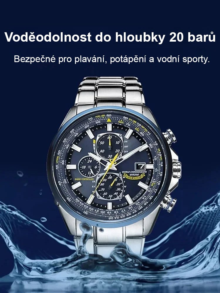 Modrý anděl, tři oči, šest ručiček, solární hodinky s automatickým pohonem.