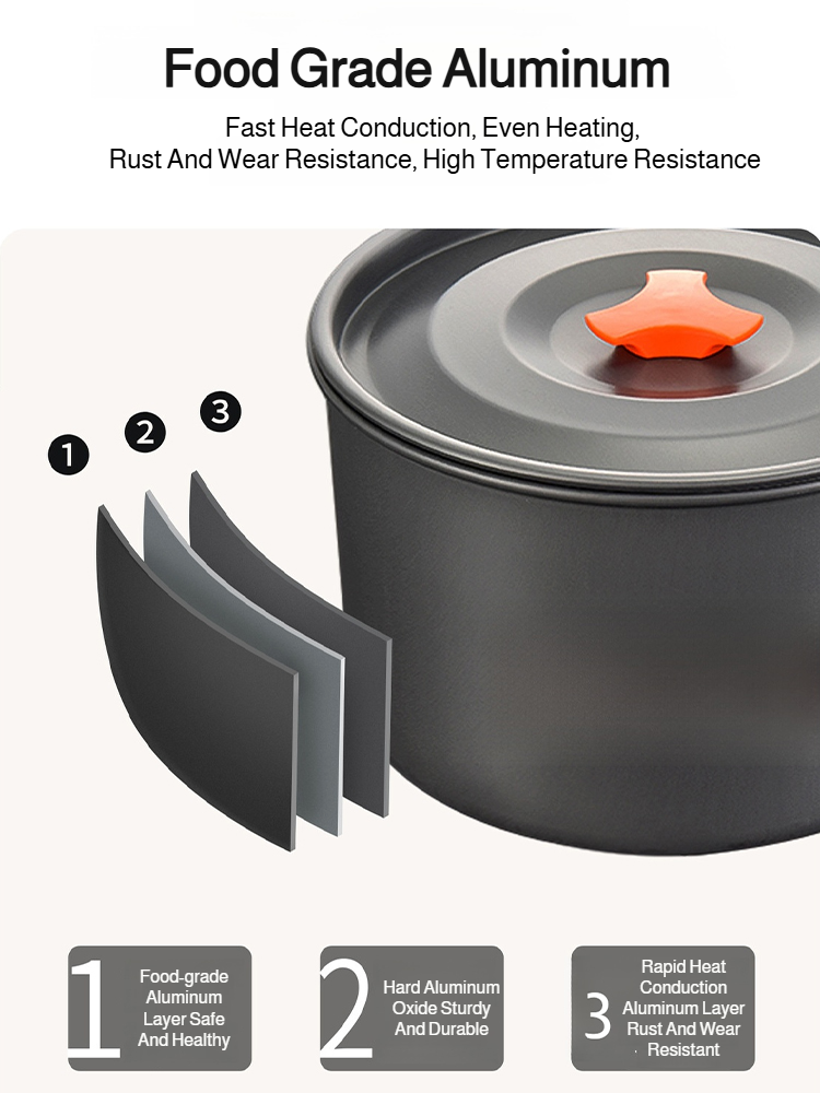 Portable Zusammenklappbares Aluminium-Kochgeschirr-Set