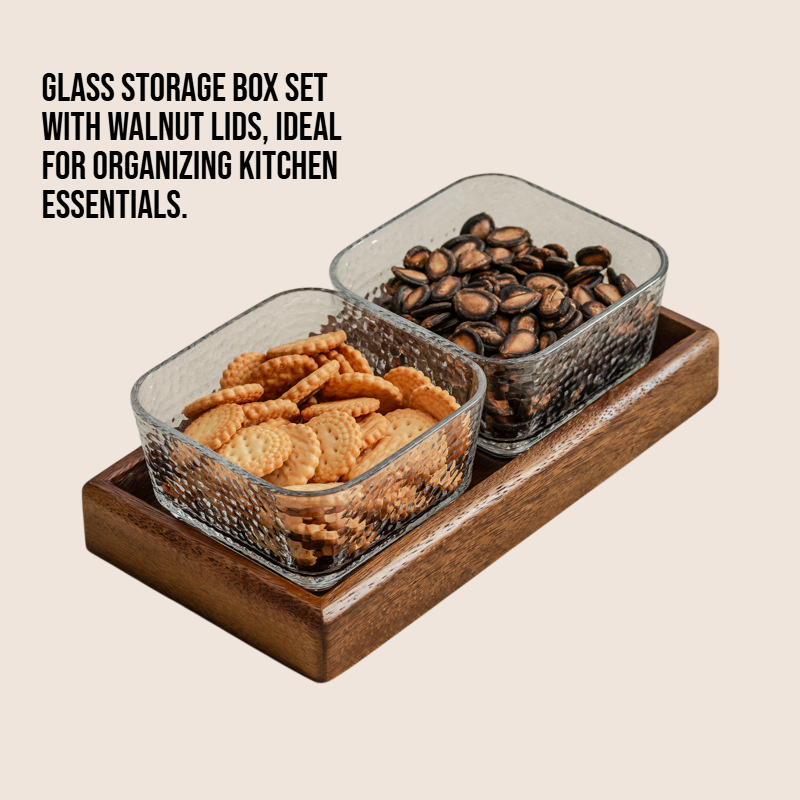 Kitchen Walnut Lid Glass Storage Box Set