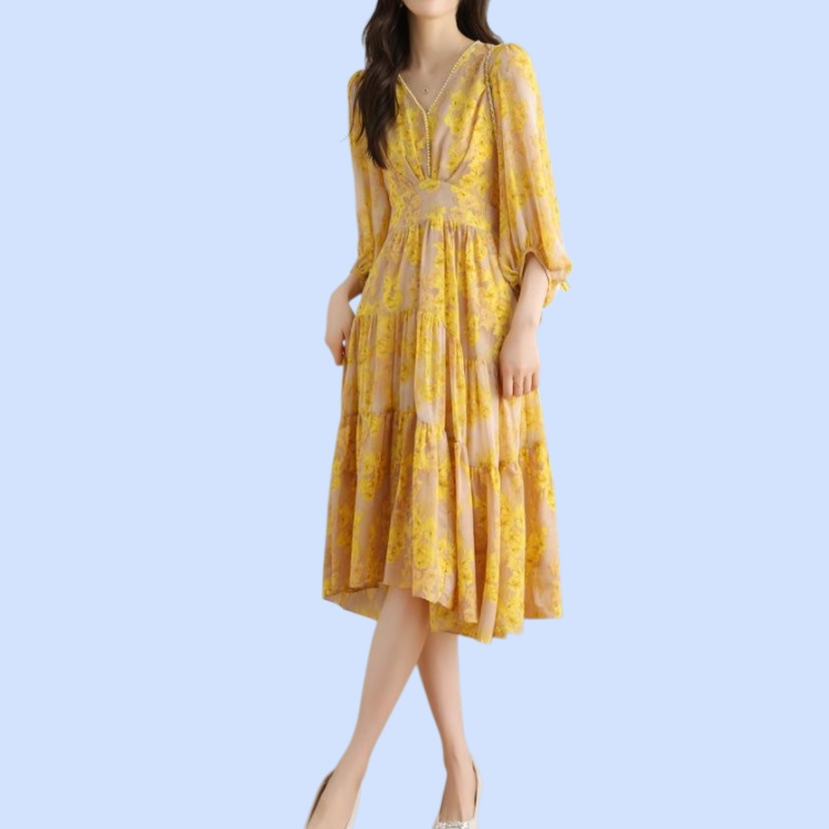 플라워 미디엄 롱 원피스